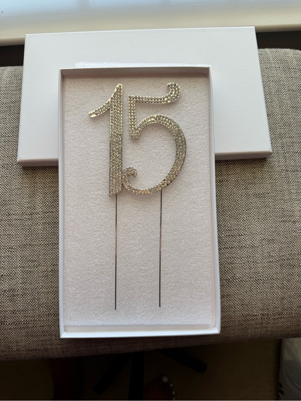 Sparkling Number 15 Cake Topper - Silver Rhinestone